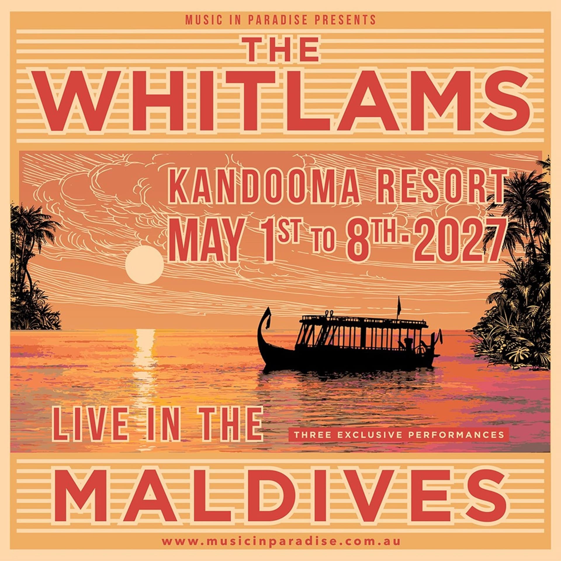 The Whitlams Maldives 2027 event poster